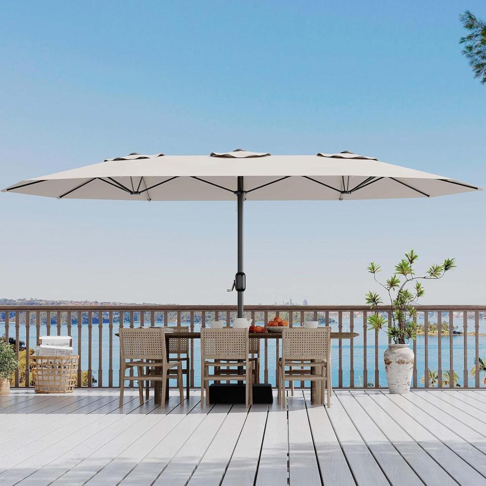 image:imageGarvee 15 ft Rectangular Patio Umbrella with Base Included  Large Patio Umbrella with Crank Handle UV Protection for Outdoor Market Backyard Pool  Navy BlueBeige