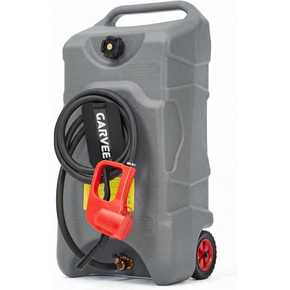 image:imageGarvee 16 Gallon Gas Can Fuel Tank Container with LE Fluid Transfer Manual 10 FT Siphon Pump Portable Diesel Gas Storage Caddy wWheels for Car ATV Weeder Boat Tractor Snow BlowerGeneratorGREY 16 Gal Block