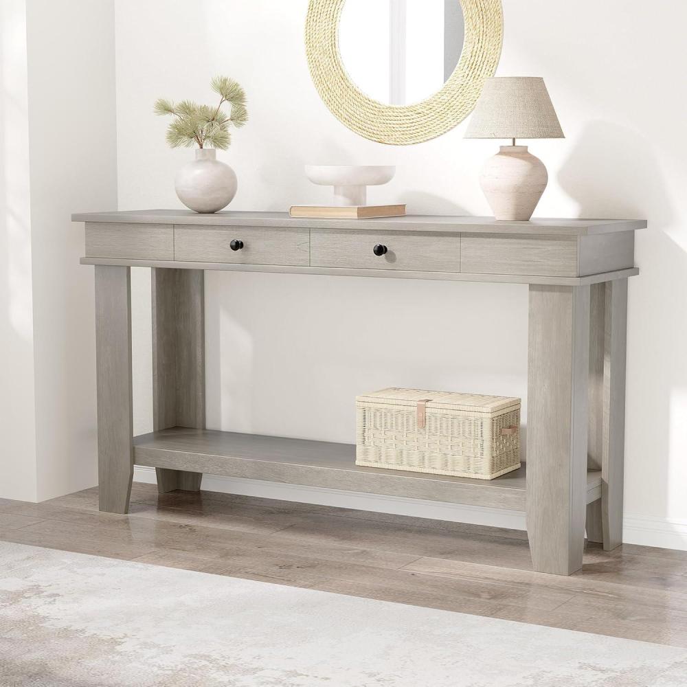 image:imageGarvee 54Inch Long Console Table with Drawers Wooden Rectangular Entryway Table wOpen Storage Shelf Sofa Table Behind Couch Farmhouse Entry Foyer Table for Entryway Hallway Living RoomNew Grey