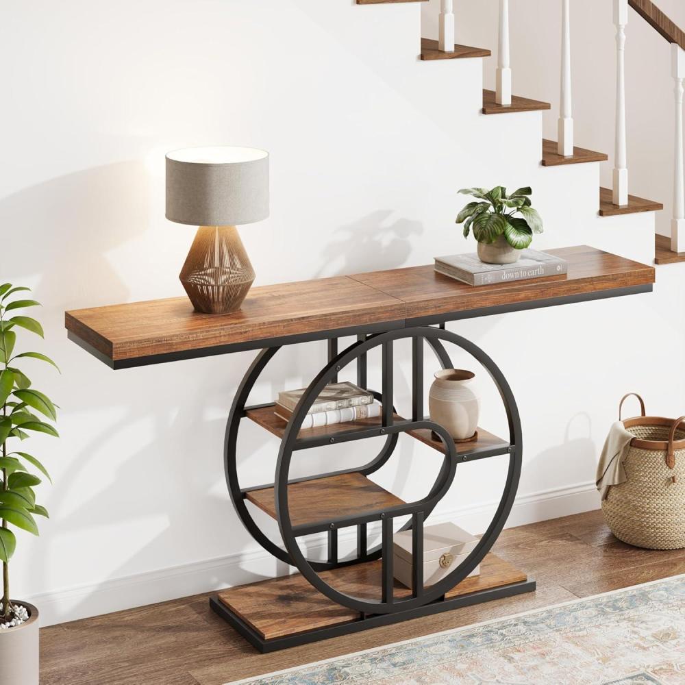 image:imageGarvee 55 Entryway Table 5Tier Console Tables for Entryway Industrial Narrow Sofa Tables with Storage for Living Room Long Entry Hallway Couch Entrance Table with oShaped Metal FrameMix Brown