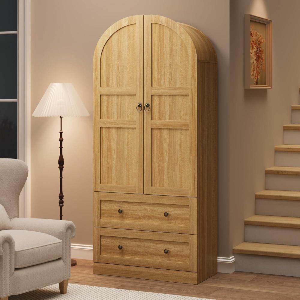 image:imageGarvee 72 Tall Dome Bookcase with Drawers 4Tier Wooden Bookshelf Storage Cabinet with Door Farmhouse Arched Cabinet with Storage Wood Arch Bookcase for Home Office Living Room WoodWood