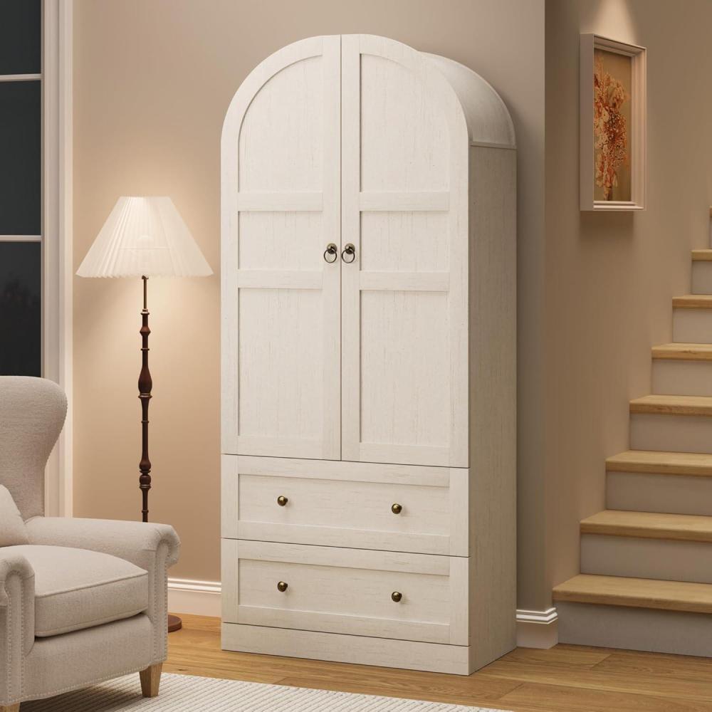 image:imageGarvee 72 Tall Dome Bookcase with Drawers 4Tier Wooden Bookshelf Storage Cabinet with Door Farmhouse Arched Cabinet with Storage Wood Arch Bookcase for Home Office Living Room WoodWhite