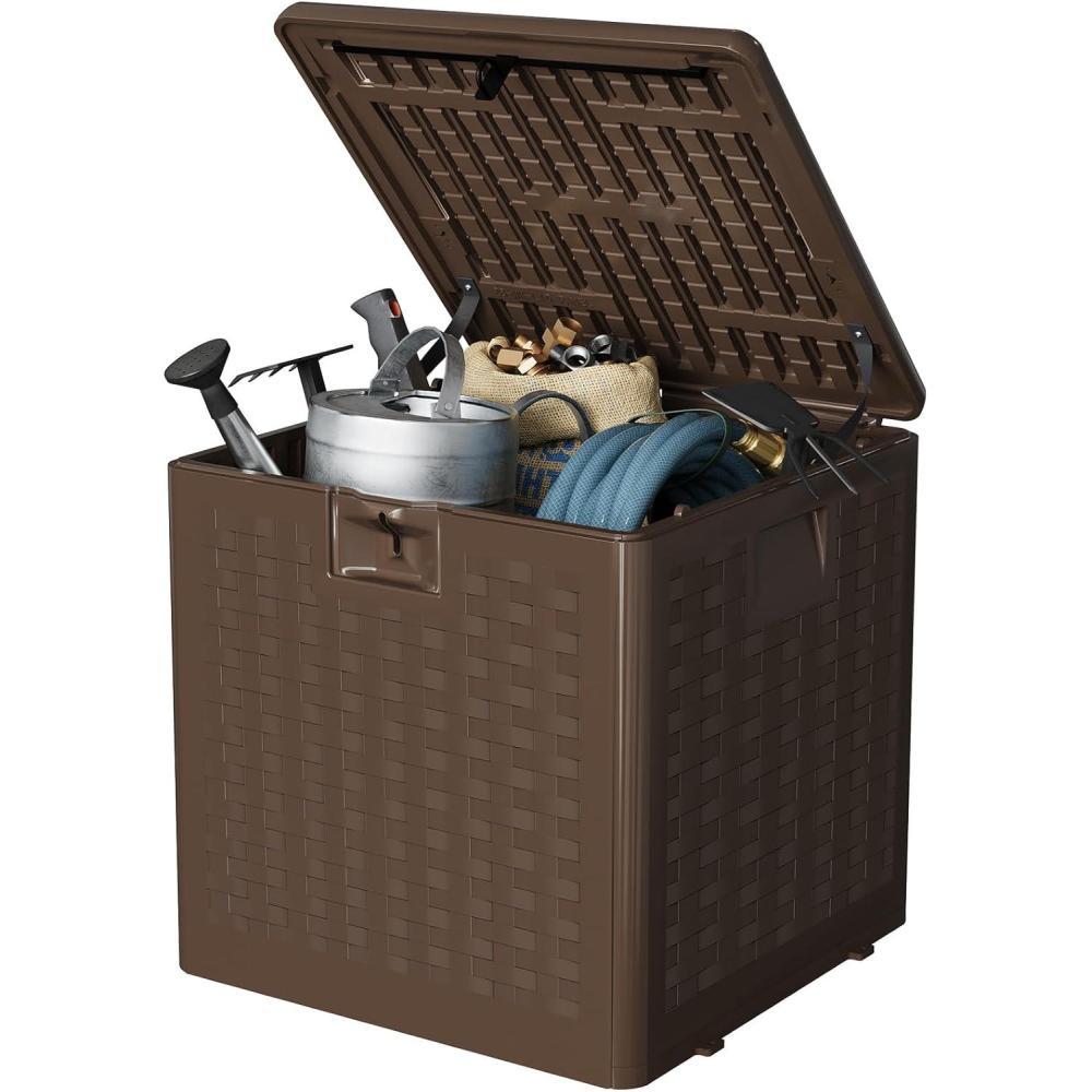 image:imageGarvee 80 gal Outdoor Storage Box Large Waterproof Resin Deck Box Indoor Outdoor Use Lockable UV Resistant Storage Bin for Patio Garden Cushions Tools Equipment BlackBrown