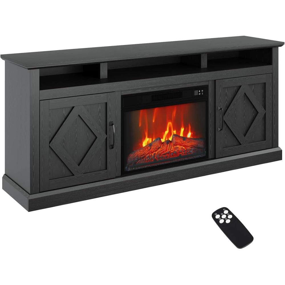 image:imageGarvee Fireplace TV Stand with 3Sided Glass amp Adjustable LED FlameGlass Doors amp Storage Shelves for TVsElectric Fireplace Modern Entertainment Center Console Table Cabnietfor TVs up to 85756723