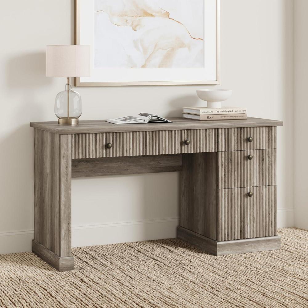 image:imageGarvee Fluted Home Office Desk Storage 54 in Modern Executive Desk with Charging Station Wooden Computer Writing Desk with File Cabinet amp Drawers for Study Living Room BedroomBurlywoodGrey