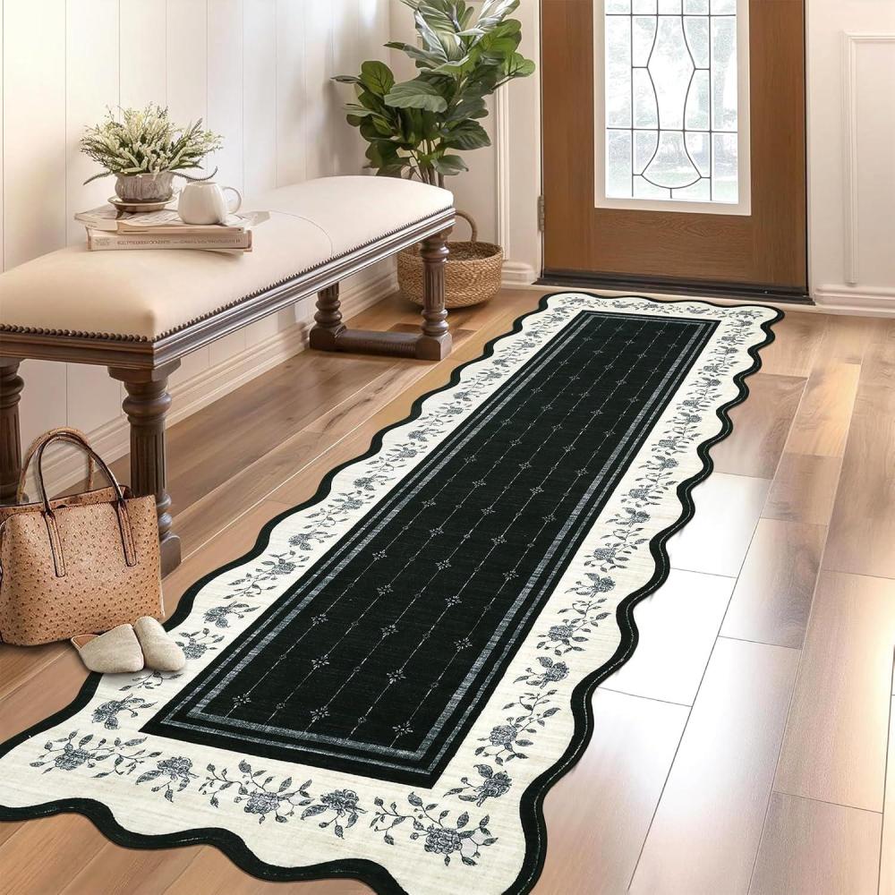 image:imageGarvee Modern Bordered Rugs for Living Room 8x10 Washable Rug Large Non Slip Low Pile Soft Carpet Foldable NonShedding Woven Printed Floor Cover for Bedroom Playroom Nursery Office Dorm JuteBlack