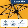 9 ft Patio Umbrella – 8 Sturdy Ribs Outdoor Table Umbrella with Crank Lift & Push Button Tilt – Market Umbrella for Pool, Deck, Yard, Garden -Navy blue & White Stripe(Yellow)