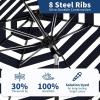 9 ft Patio Umbrella – 8 Sturdy Ribs Outdoor Table Umbrella with Crank Lift & Push Button Tilt – Market Umbrella for Pool, Deck, Yard, Garden -Navy blue & White Stripe(Black & White Stripe)