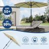 9 ft Patio Umbrella – 8 Sturdy Ribs Outdoor Table Umbrella with Crank Lift & Push Button Tilt – Market Umbrella for Pool, Deck, Yard, Garden -Navy blue & White Stripe(beige new)