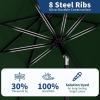 9 ft Patio Umbrella – 8 Sturdy Ribs Outdoor Table Umbrella with Crank Lift & Push Button Tilt – Market Umbrella for Pool, Deck, Yard, Garden -Navy blue & White Stripe(Dark Green)