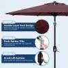 9 ft Patio Umbrella – 8 Sturdy Ribs Outdoor Table Umbrella with Crank Lift & Push Button Tilt – Market Umbrella for Pool, Deck, Yard, Garden -Navy blue & White Stripe(Dark Red)