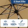 9 ft Patio Umbrella – 8 Sturdy Ribs Outdoor Table Umbrella with Crank Lift & Push Button Tilt – Market Umbrella for Pool, Deck, Yard, Garden -Navy blue & White Stripe(Tan Old)