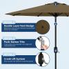 9 ft Patio Umbrella – 8 Sturdy Ribs Outdoor Table Umbrella with Crank Lift & Push Button Tilt – Market Umbrella for Pool, Deck, Yard, Garden -Navy blue & White Stripe(Taupe)
