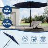 9 ft Patio Umbrella – 8 Sturdy Ribs Outdoor Table Umbrella with Crank Lift & Push Button Tilt – Market Umbrella for Pool, Deck, Yard, Garden -Navy blue & White Stripe(Navy Blue)