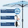 9 ft Patio Umbrella – 8 Sturdy Ribs Outdoor Table Umbrella with Crank Lift & Push Button Tilt – Market Umbrella for Pool, Deck, Yard, Garden -Navy blue & White Stripe(Blue & White Stripes)