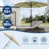 9 ft Patio Umbrella – 8 Sturdy Ribs Outdoor Table Umbrella with Crank Lift & Push Button Tilt – Market Umbrella for Pool, Deck, Yard, Garden -Navy blue & White Stripe(Beige)