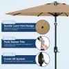 9 ft Patio Umbrella – 8 Sturdy Ribs Outdoor Table Umbrella with Crank Lift & Push Button Tilt – Market Umbrella for Pool, Deck, Yard, Garden -Navy blue & White Stripe(Tan)