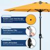 9 ft Patio Umbrella – 8 Sturdy Ribs Outdoor Table Umbrella with Crank Lift & Push Button Tilt – Market Umbrella for Pool, Deck, Yard, Garden -Navy blue & White Stripe(Yellow)