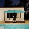 Garvee 15 ft Rectangular Patio Umbrella with Base Included – Large Patio Umbrella with Crank Handle, UV Protection for Outdoor Market, Backyard, Pool – Navy Blue(Mist Blue New)