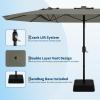 Garvee 15 ft Rectangular Patio Umbrella with Base Included – Large Patio Umbrella with Crank Handle, UV Protection for Outdoor Market, Backyard, Pool – Navy Blue(Grey)