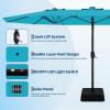 Garvee 15 ft Rectangular Patio Umbrella with Base Included – Large Patio Umbrella with Crank Handle, UV Protection for Outdoor Market, Backyard, Pool – Navy Blue(Mist Blue New)