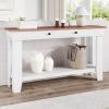 Garvee 54-Inch Long Console Table with Drawers, Wooden Rectangular Entryway Table w/Open Storage Shelf, Sofa Table Behind Couch, Farmhouse Entry Foyer Table for Entryway, Hallway, Living Room(Brown & White)