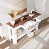 Garvee 54-Inch Long Console Table with Drawers, Wooden Rectangular Entryway Table w/Open Storage Shelf, Sofa Table Behind Couch, Farmhouse Entry Foyer Table for Entryway, Hallway, Living Room(Brown & White)