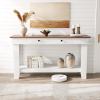 Garvee 54-Inch Long Console Table with Drawers, Wooden Rectangular Entryway Table w/Open Storage Shelf, Sofa Table Behind Couch, Farmhouse Entry Foyer Table for Entryway, Hallway, Living Room(Brown & White)