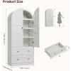 Garvee 72″ Tall Dome Bookcase with Drawers, 4-Tier Wooden Bookshelf Storage Cabinet with Door, Farmhouse Arched Cabinet with Storage, Wood Arch Bookcase for Home Office, Living Room, Wood(White)