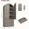 Garvee 72″ Tall Dome Bookcase with Drawers, 4-Tier Wooden Bookshelf Storage Cabinet with Door, Farmhouse Arched Cabinet with Storage, Wood Arch Bookcase for Home Office, Living Room, Wood(Grey)