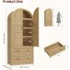 Garvee 72″ Tall Dome Bookcase with Drawers, 4-Tier Wooden Bookshelf Storage Cabinet with Door, Farmhouse Arched Cabinet with Storage, Wood Arch Bookcase for Home Office, Living Room, Wood(Wood)