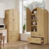 Garvee 72″ Tall Dome Bookcase with Drawers, 4-Tier Wooden Bookshelf Storage Cabinet with Door, Farmhouse Arched Cabinet with Storage, Wood Arch Bookcase for Home Office, Living Room, Wood(Wood)