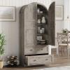 Garvee 72″ Tall Dome Bookcase with Drawers, 4-Tier Wooden Bookshelf Storage Cabinet with Door, Farmhouse Arched Cabinet with Storage, Wood Arch Bookcase for Home Office, Living Room, Wood(Grey)