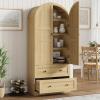 Garvee 72″ Tall Dome Bookcase with Drawers, 4-Tier Wooden Bookshelf Storage Cabinet with Door, Farmhouse Arched Cabinet with Storage, Wood Arch Bookcase for Home Office, Living Room, Wood(Wood)