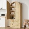 Garvee 72″ Tall Dome Bookcase with Drawers, 4-Tier Wooden Bookshelf Storage Cabinet with Door, Farmhouse Arched Cabinet with Storage, Wood Arch Bookcase for Home Office, Living Room, Wood(Wood)