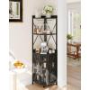 Garvee 72in Corner Wine Cabinet with Power Outlet, Industrial Wine Cabinet w/LED Strip&Glass Holder, 5-Tiers Liquor Cabinets Bar for Home, Small Space, Display Cabinets for, 12 Colors, Mesh Door(Black)