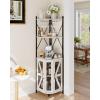 Garvee 72in Corner Wine Cabinet with Power Outlet, Industrial Wine Cabinet w/LED Strip&Glass Holder, 5-Tiers Liquor Cabinets Bar for Home, Small Space, Display Cabinets for, 12 Colors, Mesh Door(Grey)