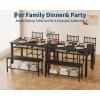 Garvee Farmhouse Kitchen Table Chairs Set for 4–47″ Modern Dining Table for 4 with Bench&Chairs,Storage Shelf&Metal Frame,Space-Saving Design for Dining Room/Kitchen/Apartment (Gray)(Brown)