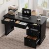 Garvee Fluted Home Office Desk Storage, 54 in Modern Executive Desk with Charging Station, Wooden Computer Writing Desk with File Cabinet & Drawers for Study, Living Room, Bedroom-Burlywood(Black)