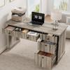 Garvee Fluted Home Office Desk Storage, 54 in Modern Executive Desk with Charging Station, Wooden Computer Writing Desk with File Cabinet & Drawers for Study, Living Room, Bedroom-Burlywood(Grey)