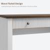 Garvee Fluted Home Office Desk Storage, 54 in Modern Executive Desk with Charging Station, Wooden Computer Writing Desk with File Cabinet & Drawers for Study, Living Room, Bedroom-Burlywood(Brown & White)