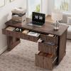 Garvee Fluted Home Office Desk Storage, 54 in Modern Executive Desk with Charging Station, Wooden Computer Writing Desk with File Cabinet & Drawers for Study, Living Room, Bedroom-Burlywood(Brown)