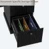 Garvee Fluted Home Office Desk Storage, 54 in Modern Executive Desk with Charging Station, Wooden Computer Writing Desk with File Cabinet & Drawers for Study, Living Room, Bedroom-Burlywood(Black)