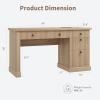 Garvee Fluted Home Office Desk Storage, 54 in Modern Executive Desk with Charging Station, Wooden Computer Writing Desk with File Cabinet & Drawers for Study, Living Room, Bedroom-Burlywood(Burlywood)