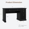 Garvee Fluted Home Office Desk Storage, 54 in Modern Executive Desk with Charging Station, Wooden Computer Writing Desk with File Cabinet & Drawers for Study, Living Room, Bedroom-Burlywood(Black)