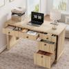 Garvee Fluted Home Office Desk Storage, 54 in Modern Executive Desk with Charging Station, Wooden Computer Writing Desk with File Cabinet & Drawers for Study, Living Room, Bedroom-Burlywood(Burlywood)