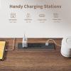 Garvee Fluted Home Office Desk Storage, 54 in Modern Executive Desk with Charging Station, Wooden Computer Writing Desk with File Cabinet & Drawers for Study, Living Room, Bedroom-Burlywood(Brown & White)