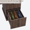 Garvee Fluted Home Office Desk Storage, 54 in Modern Executive Desk with Charging Station, Wooden Computer Writing Desk with File Cabinet & Drawers for Study, Living Room, Bedroom-Burlywood(Brown)