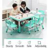 Garvee Kids Table and 6 Chair Set,47 in Modern Height Adjustable Toddler Table and 6 Chairs Set with Non-Slip Desk Legs& Organizer Graffiti Desktop,Preschool Activity Art Craft Tables for 6（Gray(Teal)