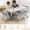 Garvee Kids Table and 6 Chair Set,47 in Modern Height Adjustable Toddler Table and 6 Chairs Set with Non-Slip Desk Legs& Organizer Graffiti Desktop,Preschool Activity Art Craft Tables for 6（Gray(Grey)